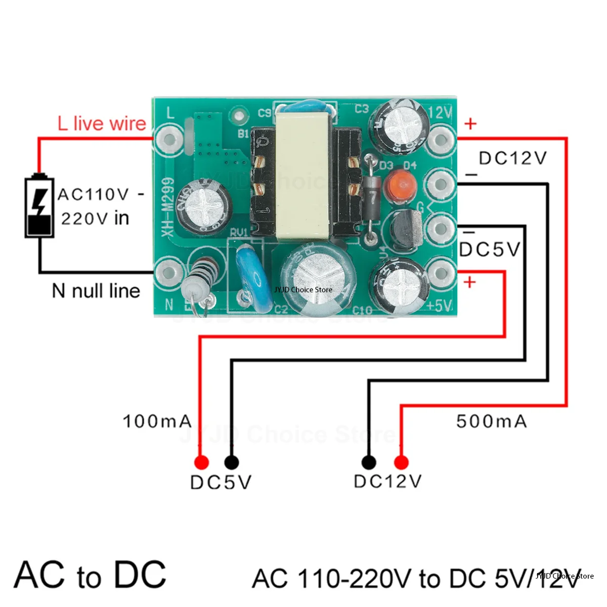 New Hot Mini AC-DC Converter AC 110V 220V To DC 12V 0.2A+5V Module Board Wholesale XH-M299