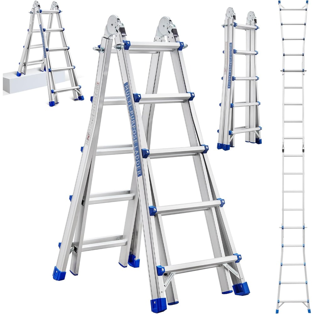 Escalera Telescópica Articulada de Aluminio, 5.1M Escalera Plegable Telescópica Articulada 5x5 Pelda?os, Escalera Articulada P
