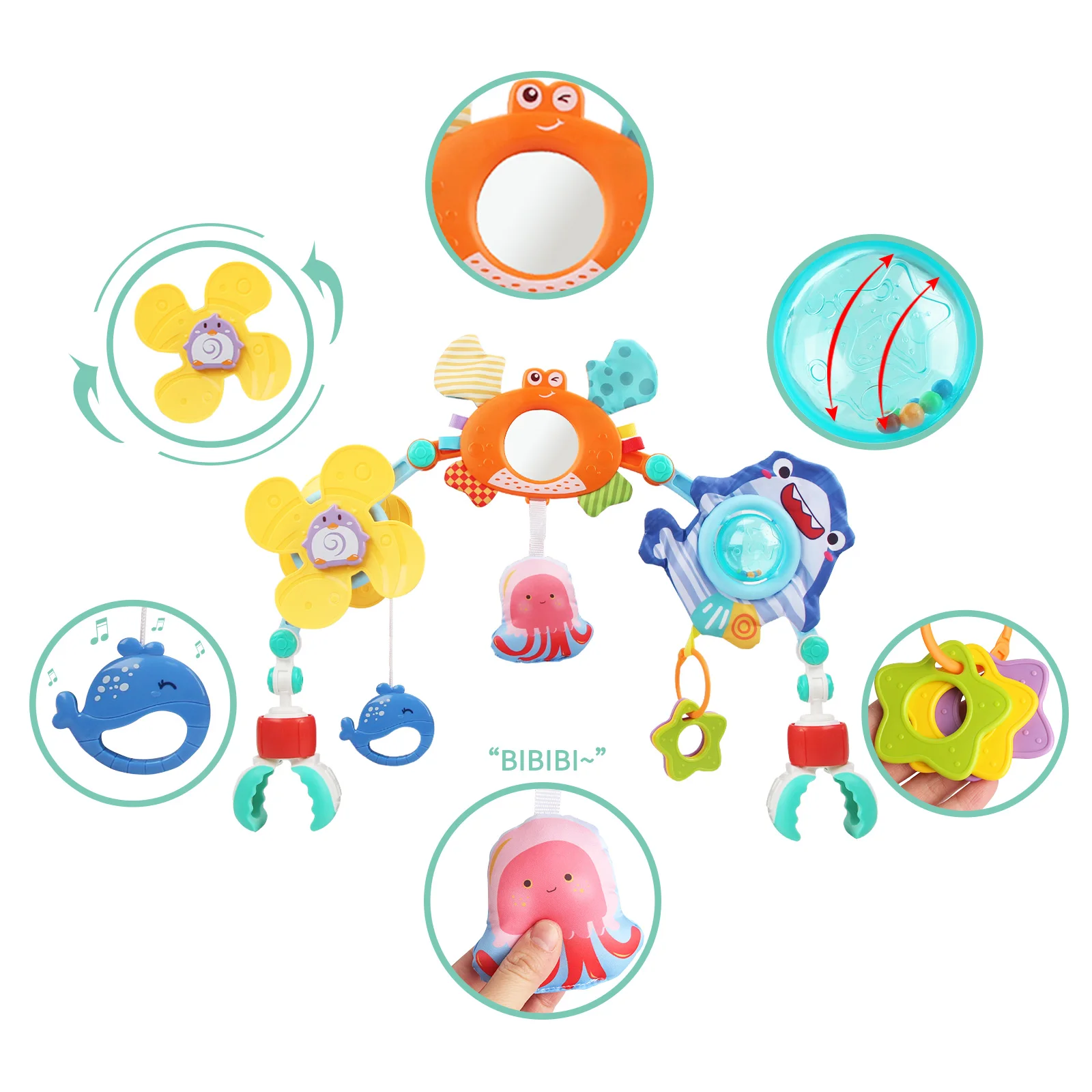 รถเข็นเด็กทารก Arch ของเล่น Bouncer ของเล่น Pram กิจกรรม Arch ของเล่นมอเตอร์ทักษะของเล่น Sensory Development Arch รถเด็กที่นั่งของเล่น