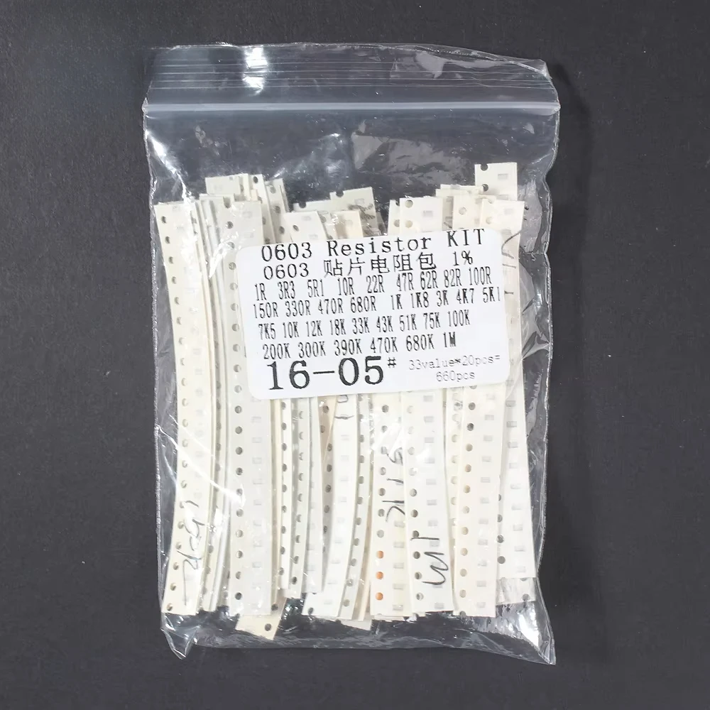 Kit de resistencias SMD de 660 piezas 0603 0805 1206 1% Kit surtido de resistencias 1 Ohm - 1M Ohm Kit de resistencias en chip