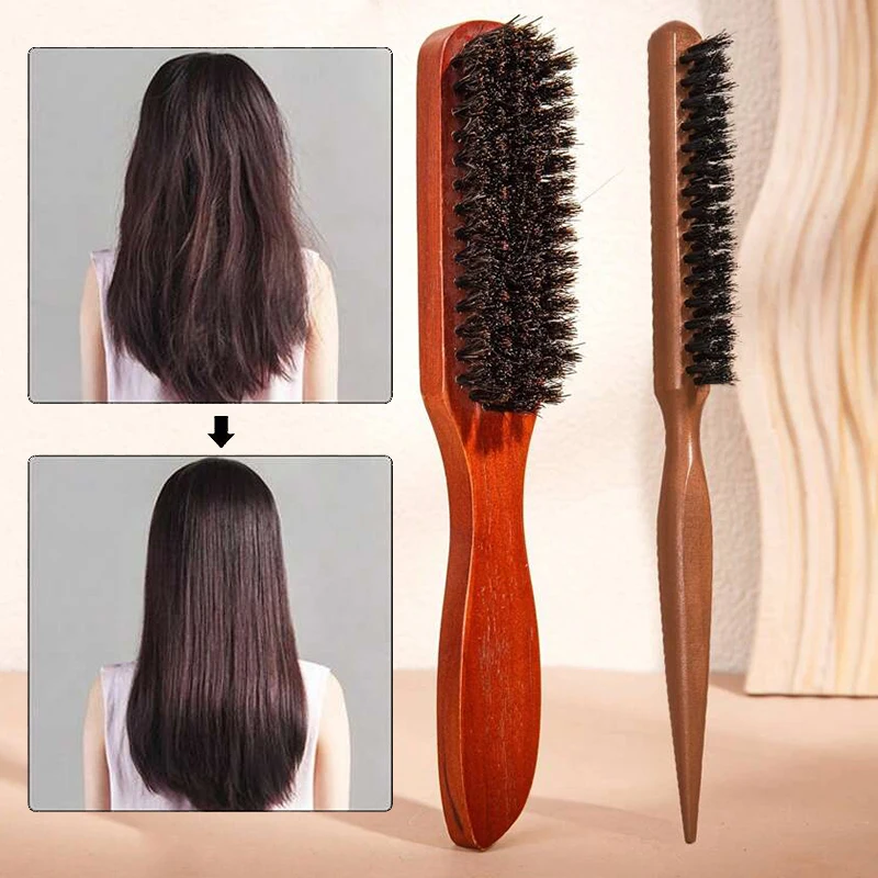 Brosses à cheveux avec poils 2 pièces, brosse à cheveux avec manche en bois, brosses à cheveux professionnelles pour la maison et le Salon