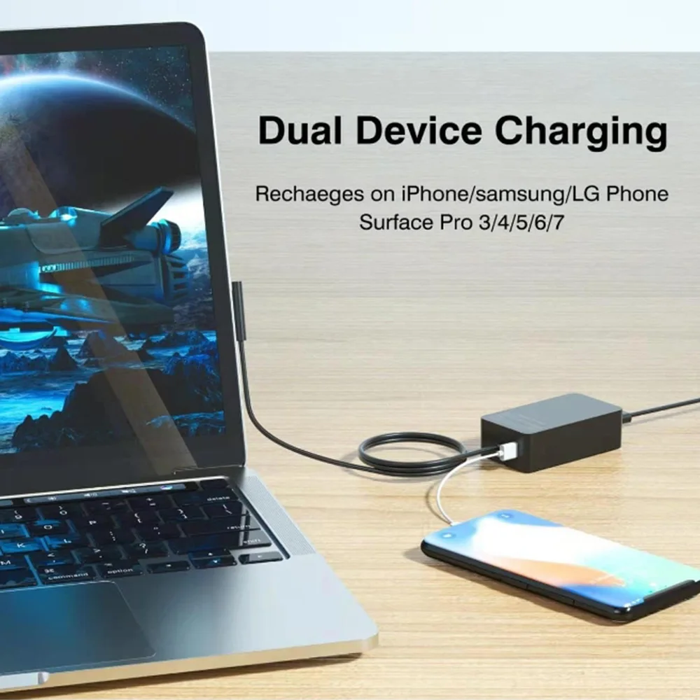 แล็ปท็อปชาร์จอะแดปเตอร์ 65W สําหรับ Microsoft Surface Pro 9/8/X/7/6/5/4/3, พื้นผิวแล็ปท็อป 5/Studio/4/Go/3/2/1,Surface Book