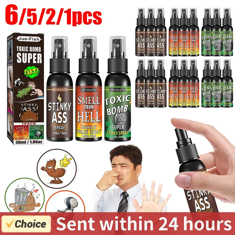 6pcs-1pcs 30ml Halloween Props Liquid Fart Spray Non Toxic Stink Bomb Ass-Smelly Stinky Gas Prank Toy Joke Party Supplies