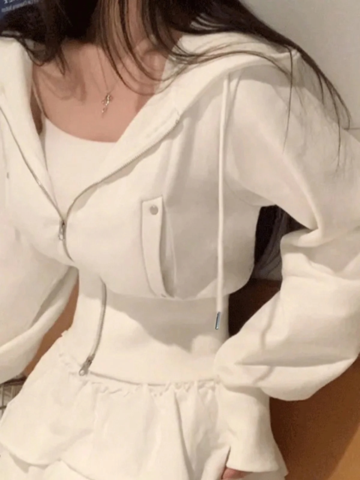 Korean Sle Chic mat Long Sve Hoodie Women's ort Outerwear Dstring Design Casual Comfortable Fit Streetwear