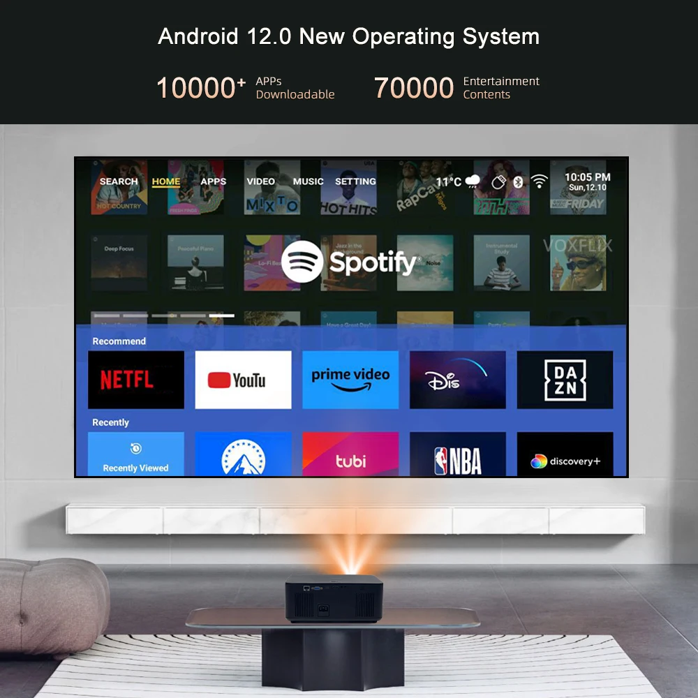 VOXFLIX VF71 Full HD 1080P 35000 Lumens Auto focus Auto keystone Projector 4K Android 12 WiFi6 Home Theater Smart Beam