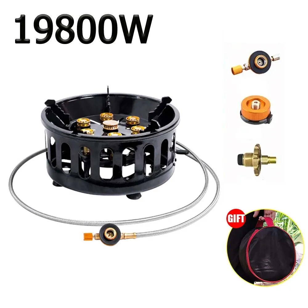 19800W 7-Core CampingเตาHigh-Power Strong FireแบบพกพาTourist Gas Burner Windproofจุดระเบิดอิเล็กทรอนิกส์Campingอุปกรณ์