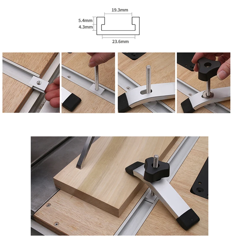 Pince de maintien en T à action rapide avec boulons en T, pinces à bois en alliage d'aluminium pour routeurs, perceuses, presses, scie de Table