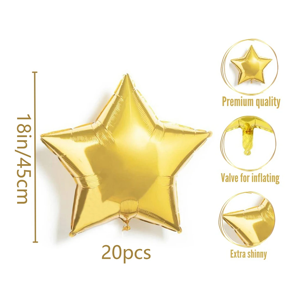 20pcs ลูกโป่งรูปดาว Golden Five Pointed Star บอลลูนเหมาะสําหรับงานปาร์ตี้,ตกแต่งงานแต่งงาน, และฉลองวันเกิดธันวาคม