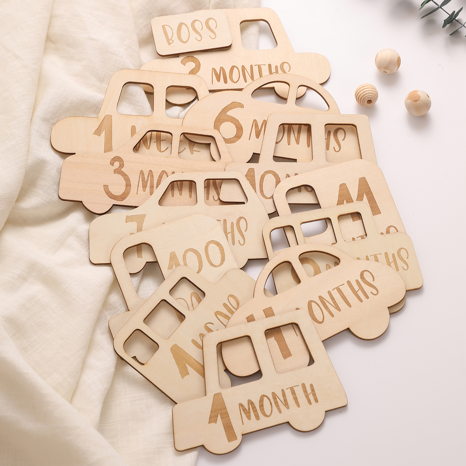 Tarjetas de hito mensuales de madera para bebés, marcadores de embarazo, accesorios de fotografía recién nacido