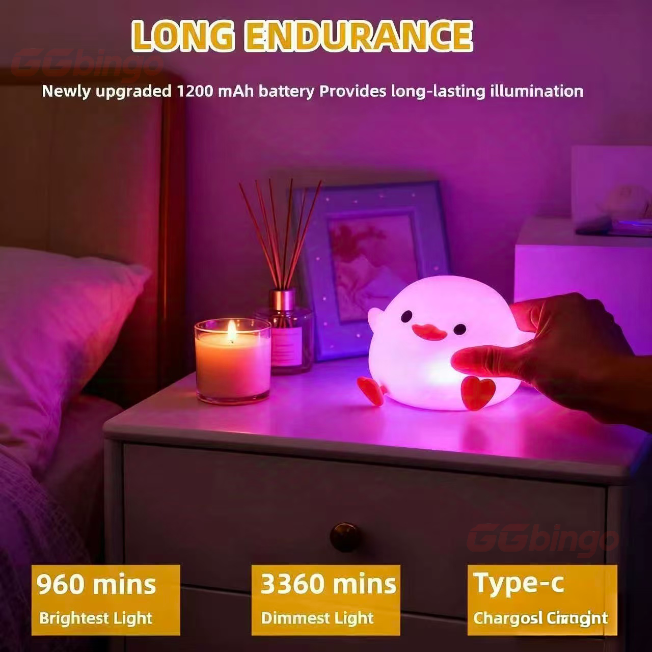 Cute DoDo Duck LED Night Light Rechargeable Dimmable Silicone Touch-Sensitive Bedside Lamp for Nursery Bedroom
