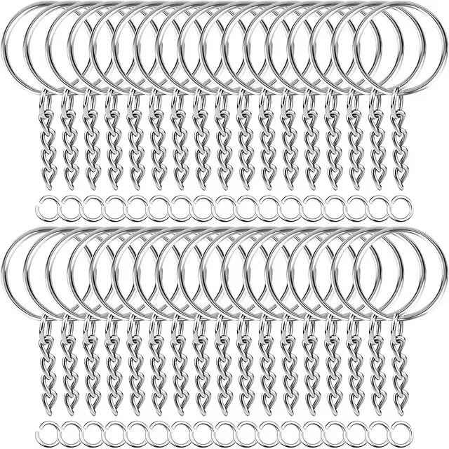 30pcs 실버 도금 금속 빈 열쇠 고리 키 체인 분할 열쇠 고리 체인 등반 버클 Carabiner 키 체인 링 액세서리