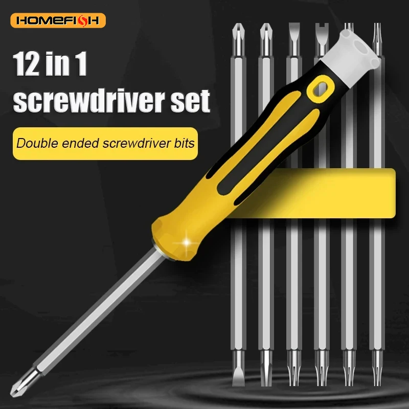 12 in 1 Magnetic Screwdriver Set Cross Flat Bits Multifunction Precision Tool for Home Maintenance
