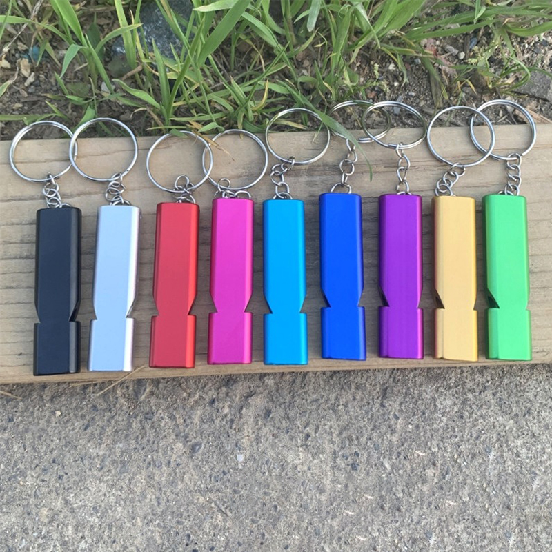 อลูมิเนียม Dual-band Survival Whistle Sound Distress สัญญาณกลางแจ้ง Camping Lifesaver ท่อฉุกเฉินพวงกุญแจ Double Tube Whistle