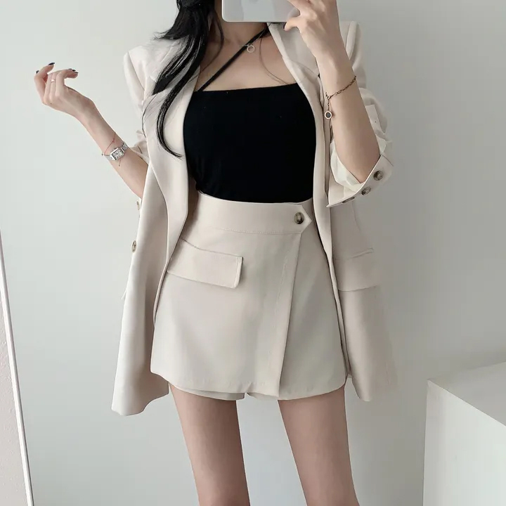 春秋の新スタイル韓国語バージョン痩身ショートスーツジャケットとスカート 2 点セットファッショナブルな多用途婦人服