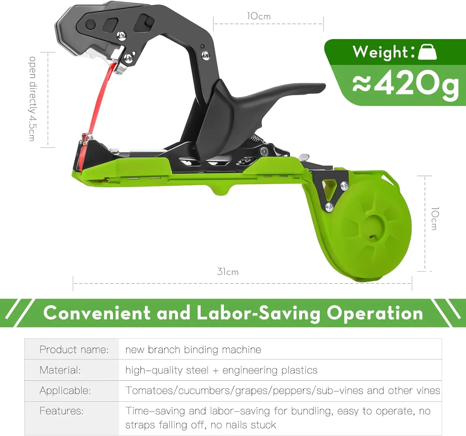 Máquina atadora de plantas, máquina atadora manual de ramas de plantas con cinta atadora de vid de jardín, herramienta de vigilancia, pistola de cinta para plantas, herramienta de jardín