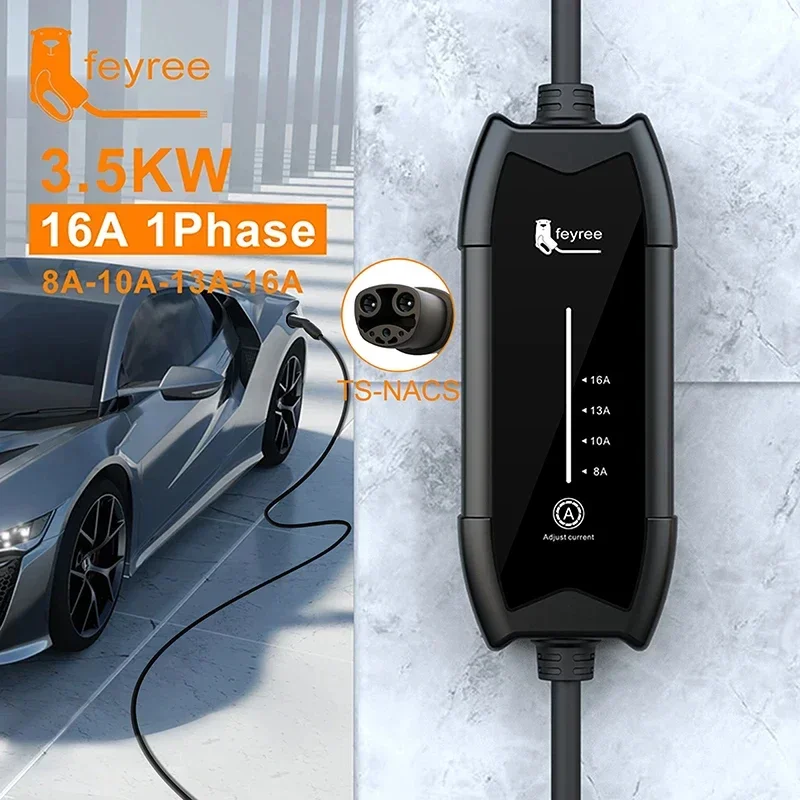 Foyree-cargador EV portátil, estación de carga de 3,5 kW, corriente ajustable de 16A, carga rápida con enchufe NACS, Compatible con coches Tesla