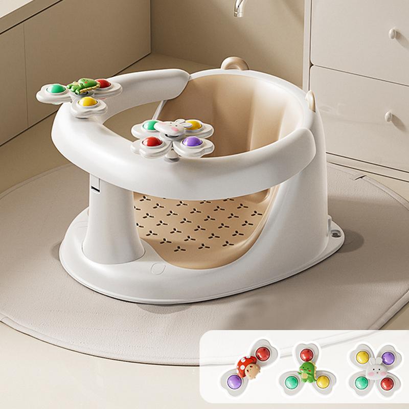 Siège de bain pour bébé assis, chaise de bain antidérapante pour bébé de 1 à 3 ans, avec jouets rotatifs pour jouer et Relaxation