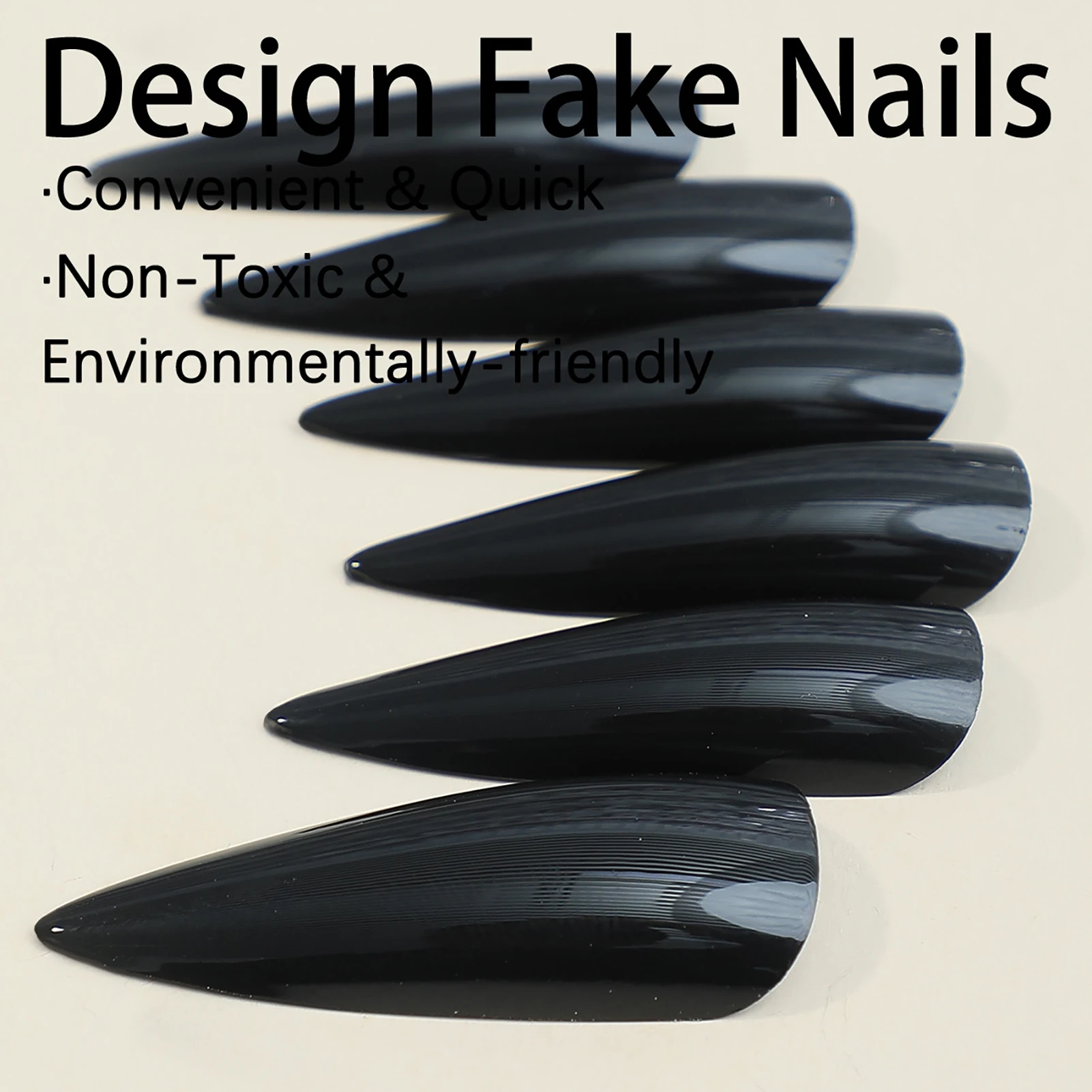 Juego de 24 Uds de uñas postizas negras brillantes, puntas de uñas postizas de Color sólido, Stiletto largo, decoración de uñas artificiales extraíbles, arte de uñas