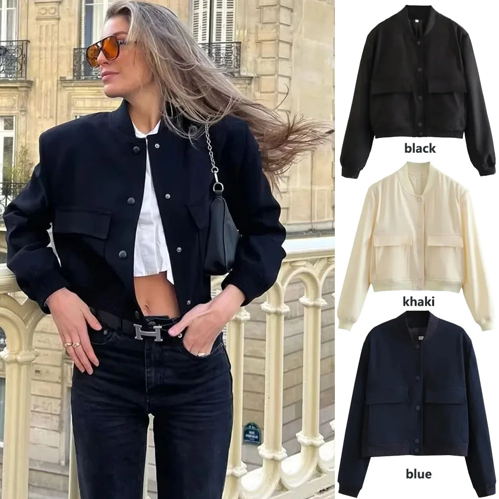 1 pz giacca bomber da donna cappotto bianco autunno inverno bottoni baseball aviatore giacche corte per donna capispalla corto a maniche lunghe