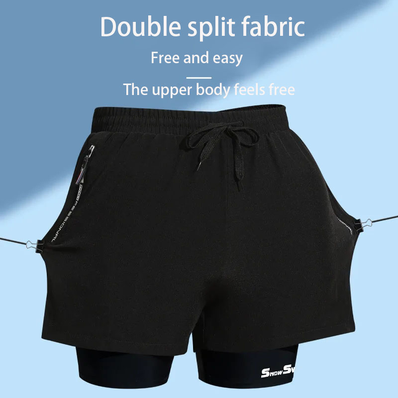 Bañadores de doble capa para hombre, bañadores antivergüenza de secado rápido para adultos, ángulo plano, pantalones de playa, Kit de natación para Spa