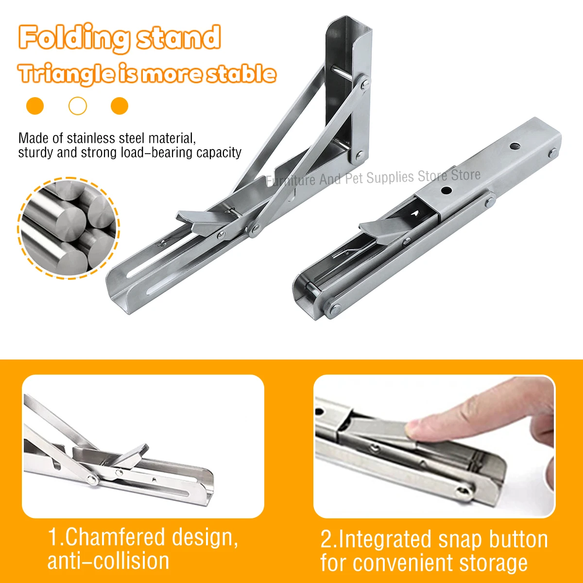 2pc Folding Shelf Brackets Heavy Duty Stainless Steel DIY Wall Mounted Collapsible Furniture Space Saving for Garage Workstation