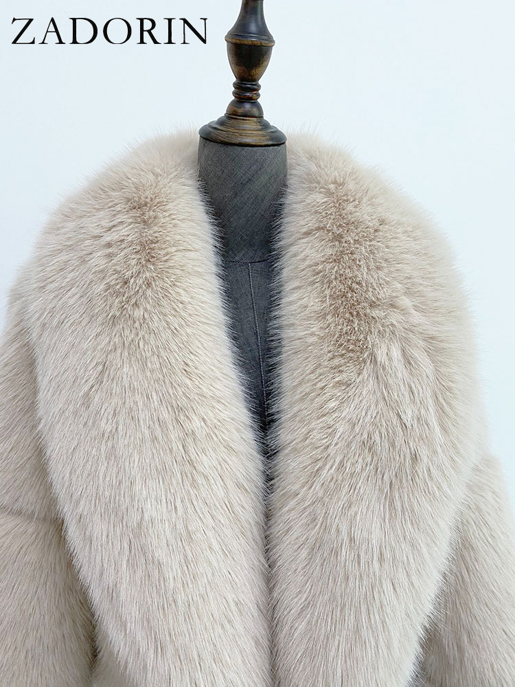 Zadorin เสื้อโค้ทขนสัตว์เทียมสีดำสำหรับผู้หญิงดีไซน์หรูหราเสื้อโค้ทขนสัตว์เทียมแขนยาวขนปุยสำหรับฤดูหนาว