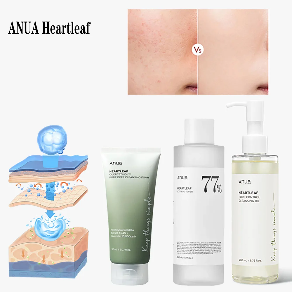 Anua Skincare HeartLeaf 77 Toner Idratante Olio detergente per pori Esfoliante Controllo olio Quercetin Lavaggio viso Pulizia profonda