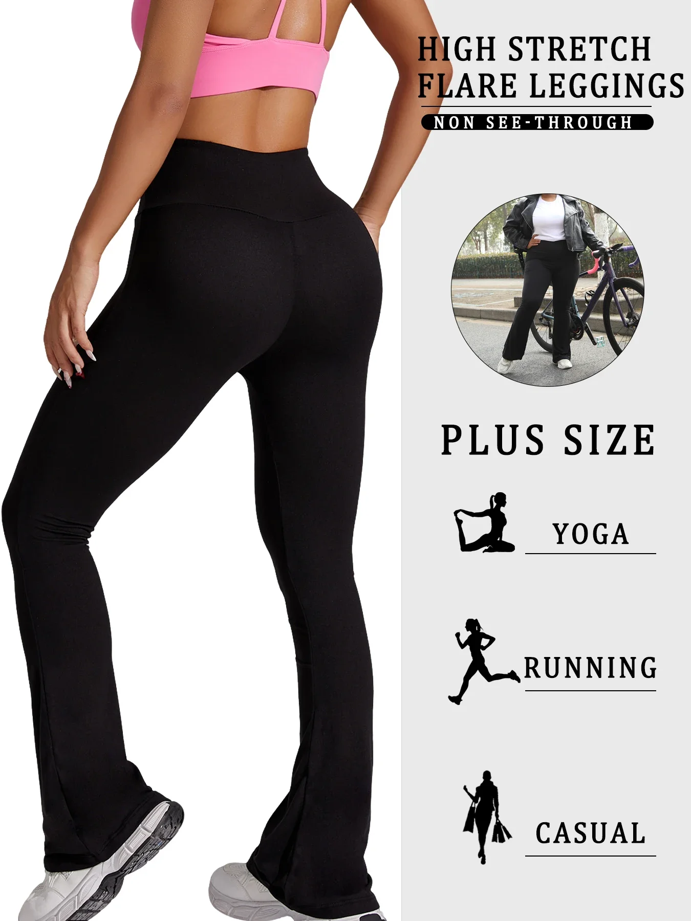 Plus Size Superzachte hoog getailleerde flare-broek voor dames, legging Buikcontrole Zachte bootleg Bell Bottoms Hardlopen