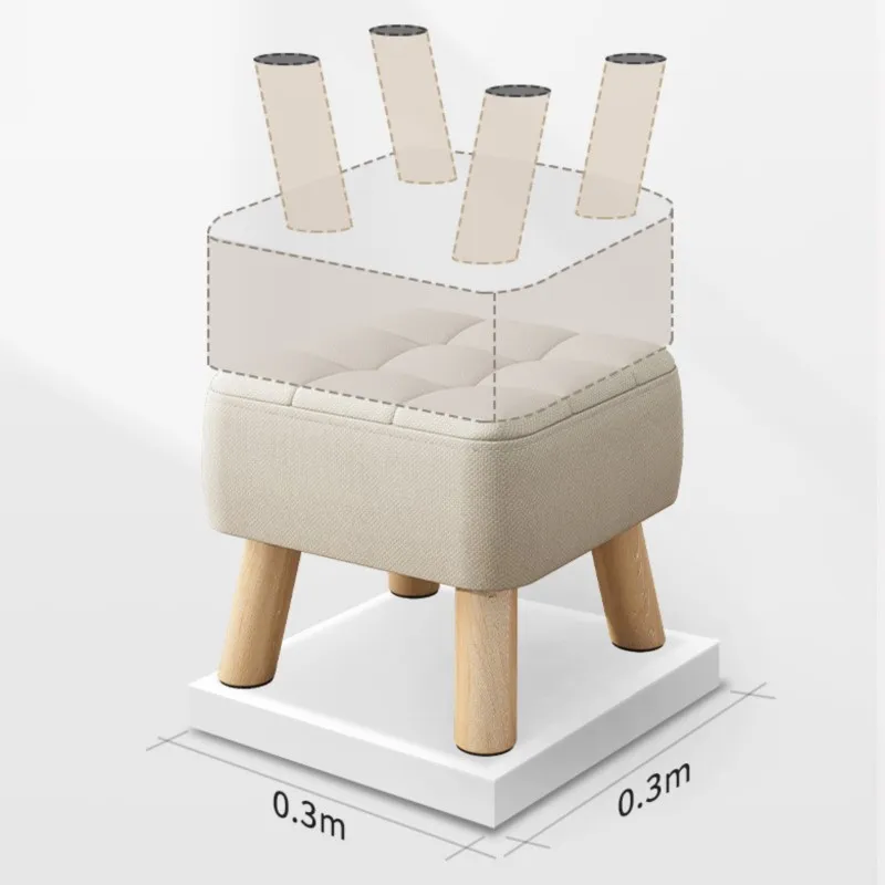 Taburete de cambio de zapatos pequeños, taburetes bajos de tela Simple para sala de estar, reposapiés, bolsa suave, taburete reposapiés con patas de madera