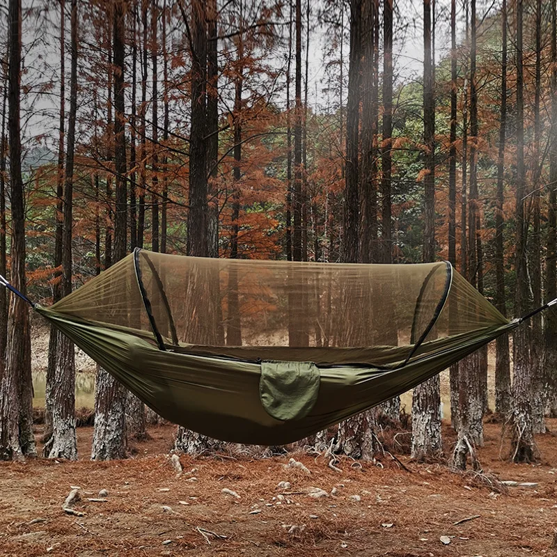 อัตโนมัติ-เปิดตาข่ายกันยุง Hammock Outdoor Camping เสา Hammock Swing Anti-Rollover ไนลอนโยกเก้าอี้260x140cm