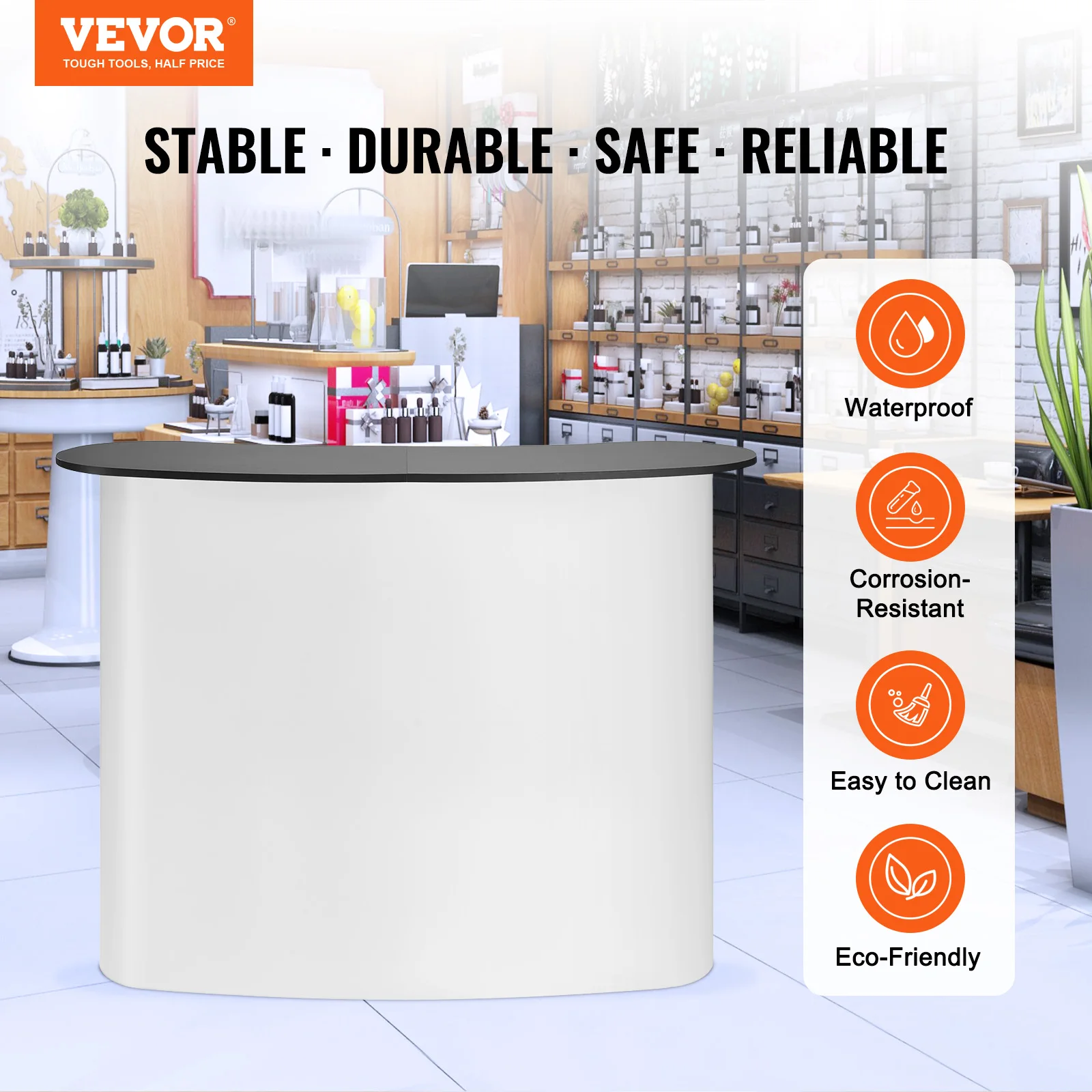 SucceBuy Portable Tradeshow Podium Table Exhibition Counter Stand Booth Fair w/ Wall Foldable Promotion Retail Table for party