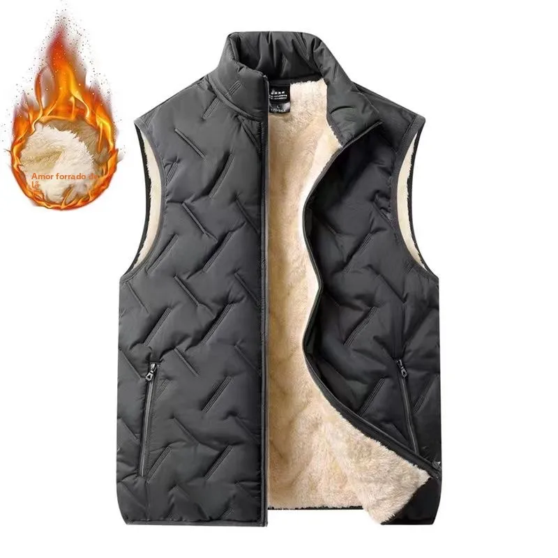 Colete Masculino For com Fce, Acolchoado e Quente, de Aodão, para Outono/Inverno, com Ombreiras de Veludo de Cordeir...