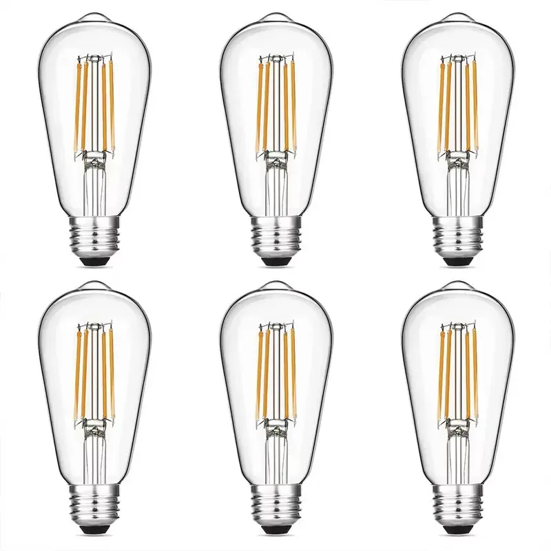 6 uds LED ST64 E27 2W 4W 6W 8W 10W 12W 4000K blanco cálido Intage bombilla de filamento Edison regulable E27 B22 110V 220V lámpara de luz de energía