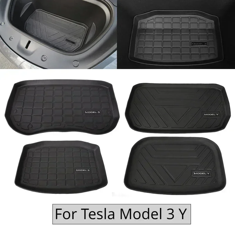 For Tesla Model Y Model 3 2021-23 TPE Car Front Rear Trunk Storage Box Mat Pad Waterproof Protective Liner Trunk Tray Floor Mat