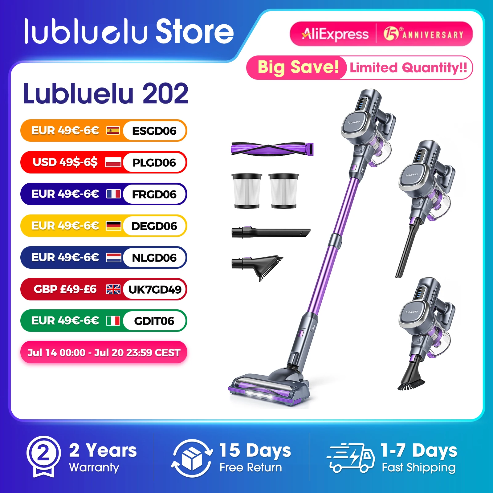 Lubluelu 27000Pa Aspirapolvere da terra Potente aspirapolvere senza fili 6 in 1 per moquette domestica Pavimento duro Peli di animali domestici