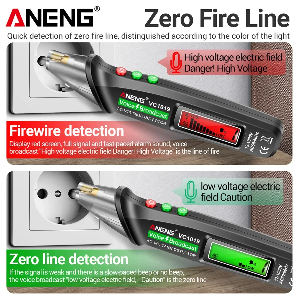 ANENG VC1019 12V-1000V probador de transmisión de voz inteligente pluma Detector de cable eléctrico Sensor infrarrojo probador de voltaje de posicionamiento ﻿