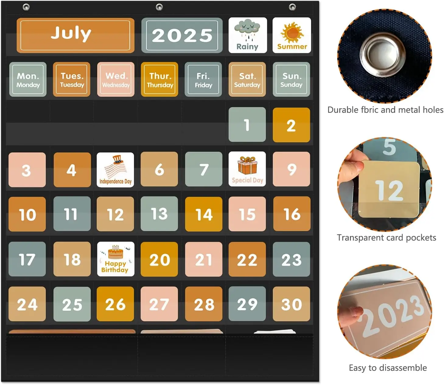 Large Boho Calendar Pocket Chart for Classroom with Cards Monthly Calendar and Weather Black Pocket Chart For Home School
