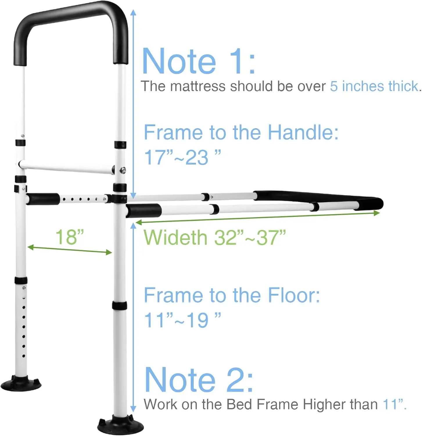 Bed Assist Rails Adjustable, Safety Bed Handle with Leg, Fall Prevention Hand Guard Grab Bar Bed Cane, Bed Rails for El