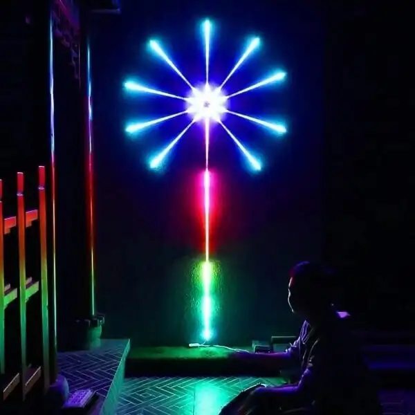 Fuegos artificiales Tira de luces LED RGB Control de sonido Sinfonía Luz de fuegos artificiales Boda Navidad Control de música Kit completo Lámparas de meteorito de ensueño