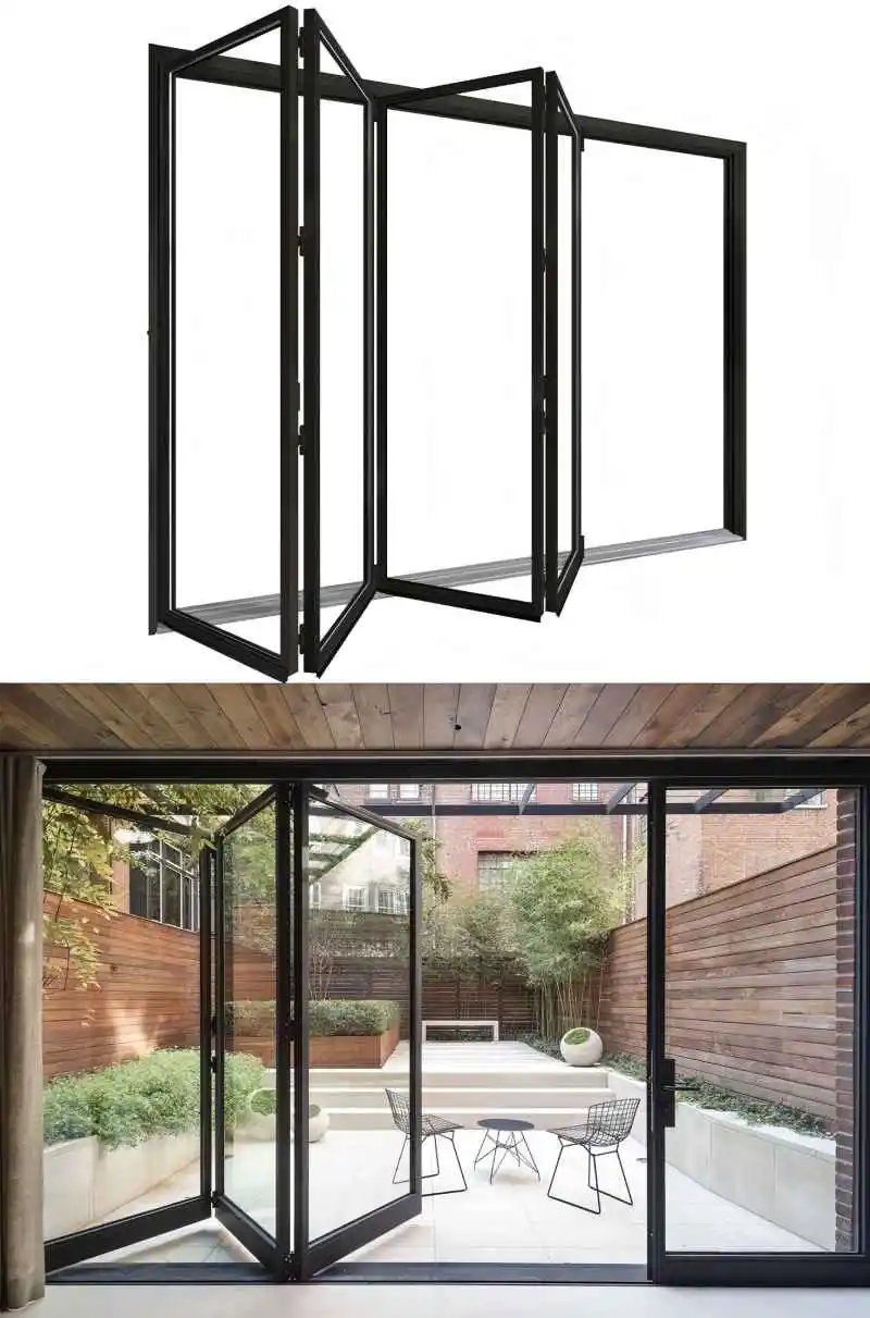 Porte pieghevoli in alluminio Porta pieghevole Porte d'ingresso esterne Porte d'ingresso per la casa Doppia porta scorrevole personalizzata