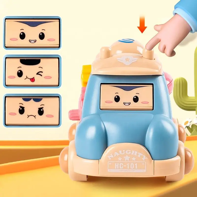 1個クリエイティブな発光音楽ストーリー子供用自動車玩具機械漫画多面体トロリー同軸赤ちゃんのクロールと歩行おもちゃ