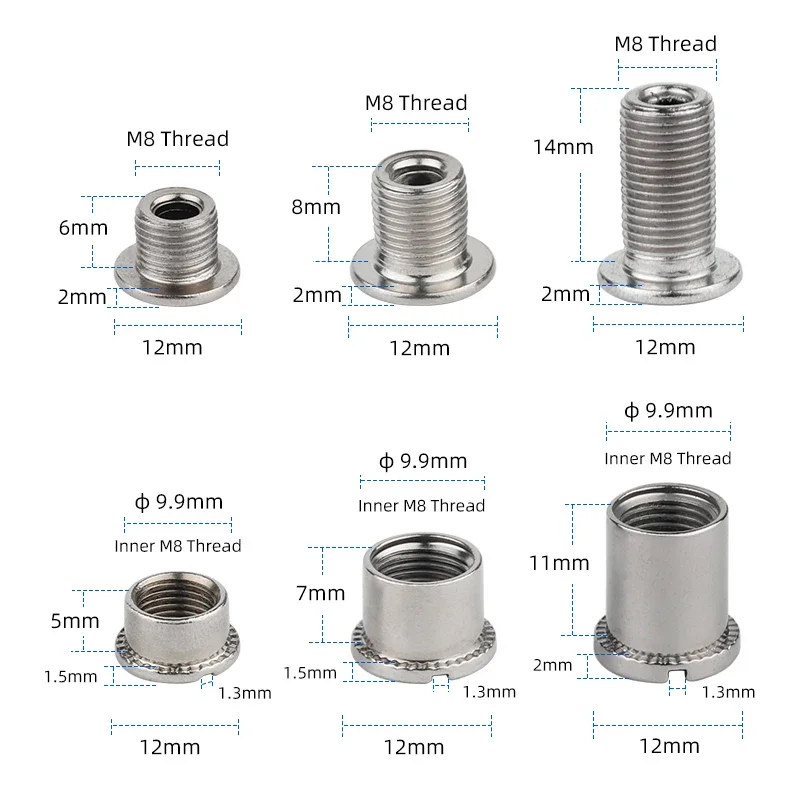 Deemount M8 Threaded Bolts for Single Double Triple Bicycle Chainring 6.5/8.5mm Height MTB Road Crankset Fixing Nuts