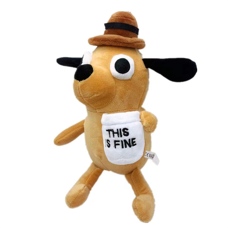This Is Fine Meme Tier Kaffee Hund Plüschtier Weiche Stoffpuppe Kinderspielzeug Geschenk für Kinder Jungen Geburtstag