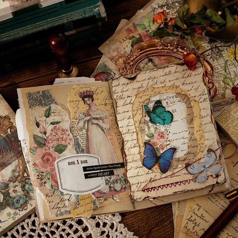 Bloc de notas de Material de mensaje Vintage de 100 Uds con papel decorativo de personaje de flores creativo, 8 estilos