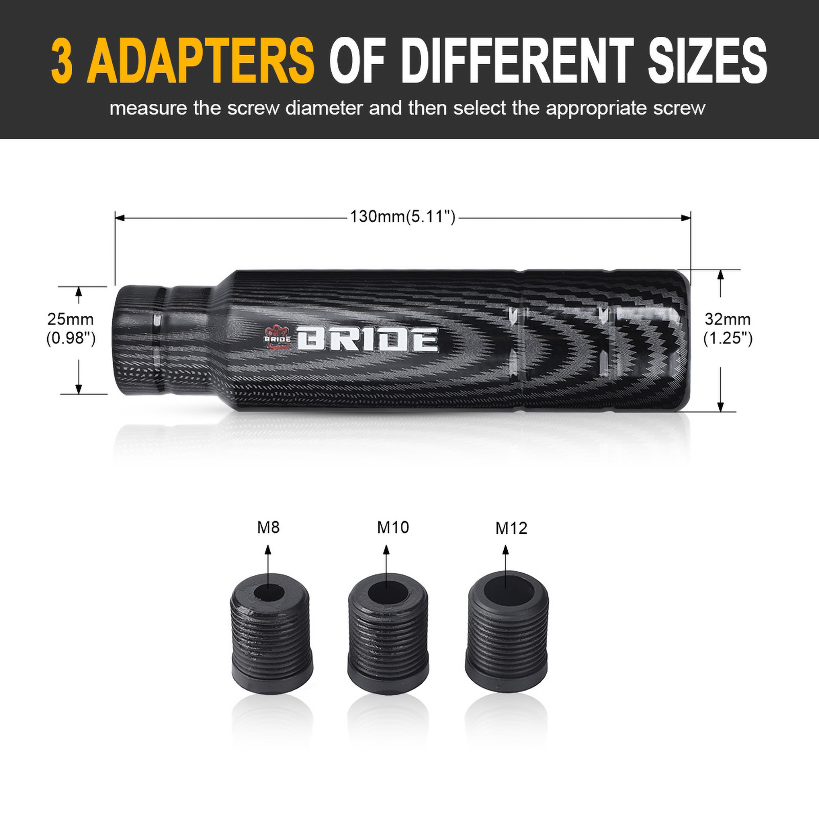 5 スピードカーボンファイバースタイルギアシフトノブ 13 センチメートルユニバーサル形状マニュアルトランスミッションシフターレバーノブ 8 ミリメートル 10 ミリメートル 12 ミリメートル