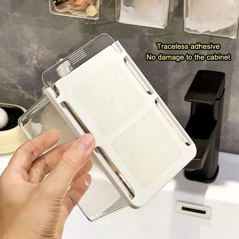 Palo de algodón transparente para baño, caja de almacenamiento estilo cajón extraíble para baño, maquillaje de algodón, debajo del gabinete con espejo