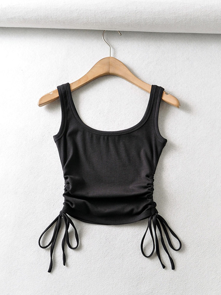 Fronceuse décontractée pour filles, couleur unie, proximité à deux côtés, glaçure Wstring, sexy, camisole précieuse, nouveauté