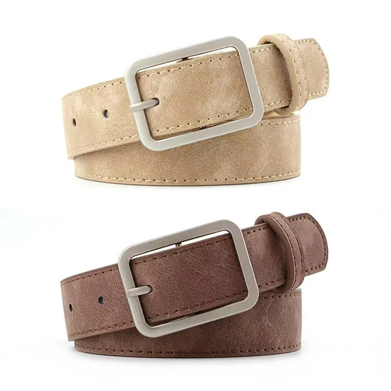 Zomer dames retro matte riem, zilveren vierkante naald, veelzijdig, trendy, modieus, gepersonaliseerde decoratieve taille