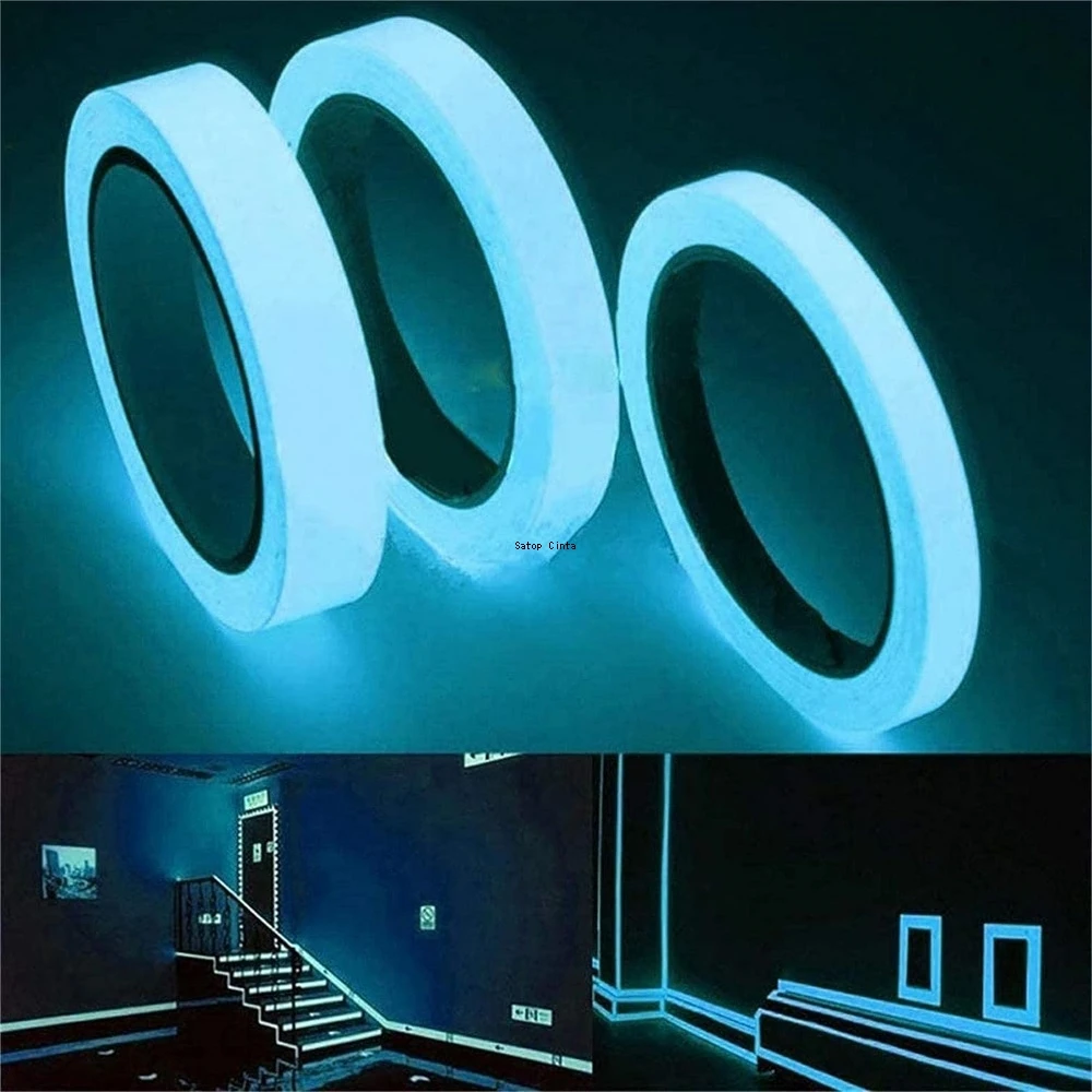 Strisce di avvertimento nastro blu che si illumina al buio da 3 m Adesivi adesivi per stoccaggio di luce fluorescente per pareti di scale Segno di uscita di sicurezza per gradini