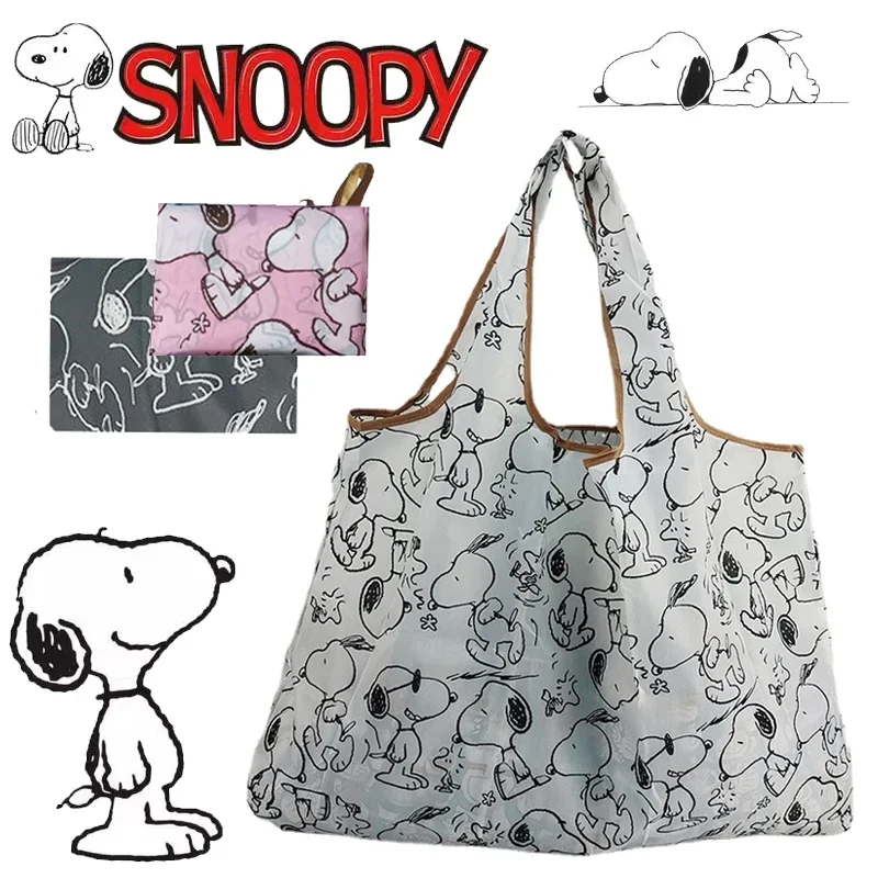 Snoopy Gấp Mua Sắm Túi Size Lớn Nylon Dày Áo Cỡ Lớn Có Thể Tái Sử Dụng Vải Poly Chống Thấm Nước Di Động Đeo Vai Túi Xách Nữ